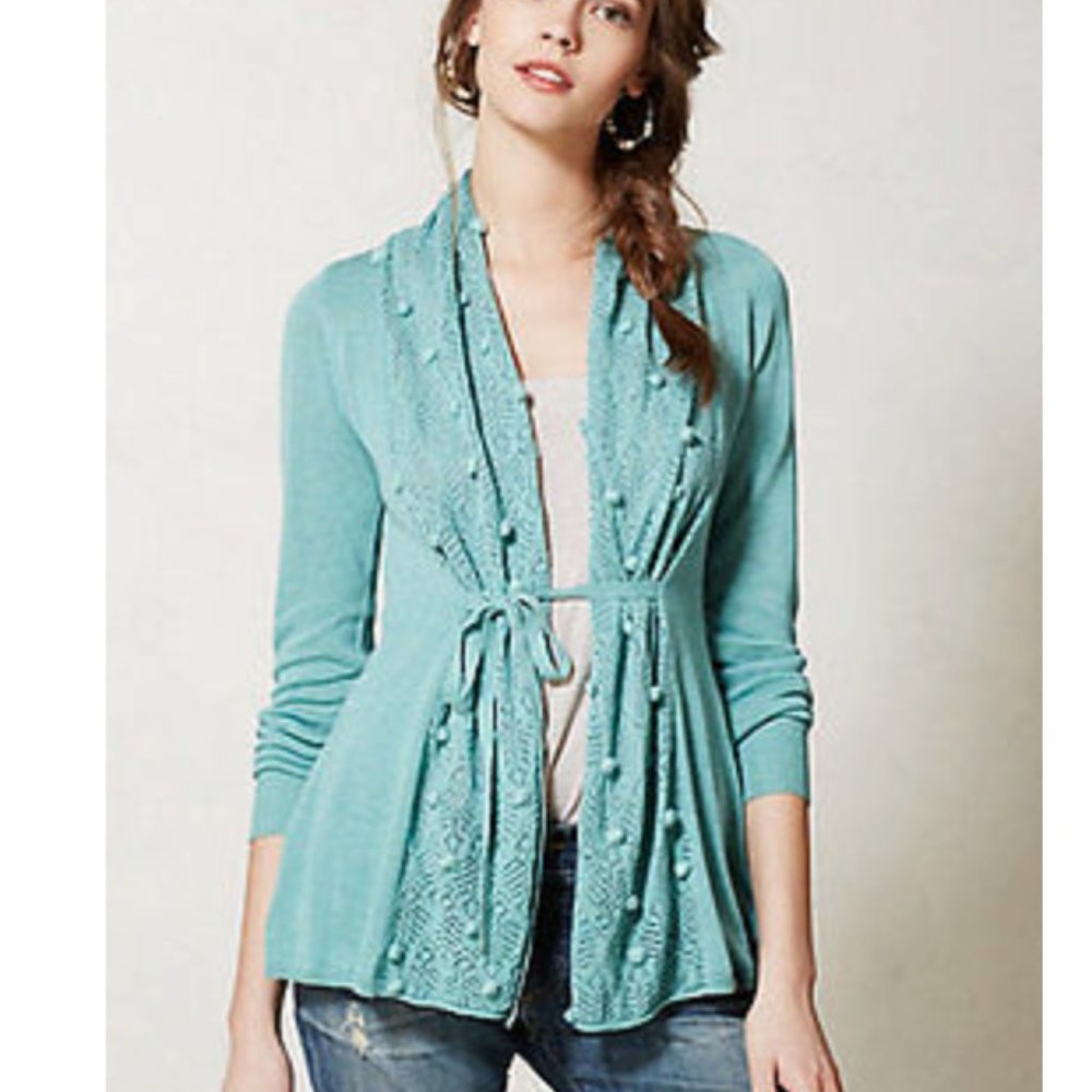 Anthropologie Tie Bobble Cardigan in Turquoise